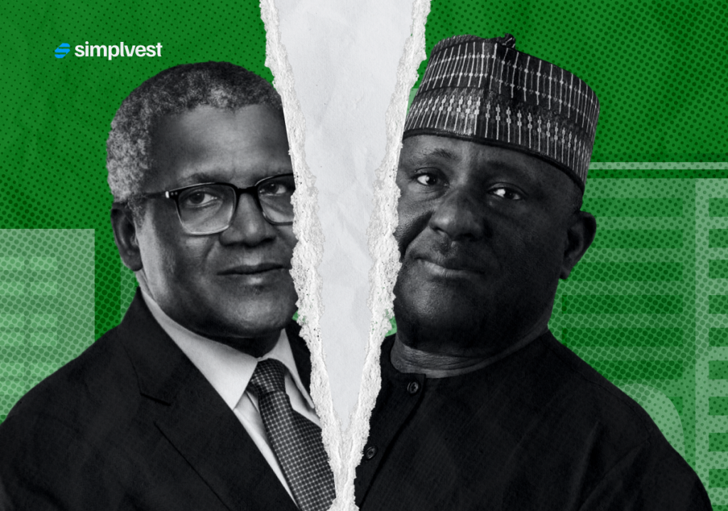 A blog banner by Simplvest depicting the feud between dangote and rabiu