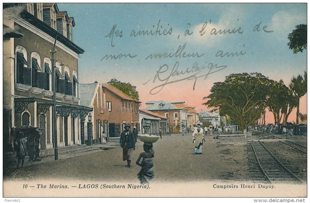 A Postcard, circa 1940 Showing Rail Tracks Through Marina, Lagos