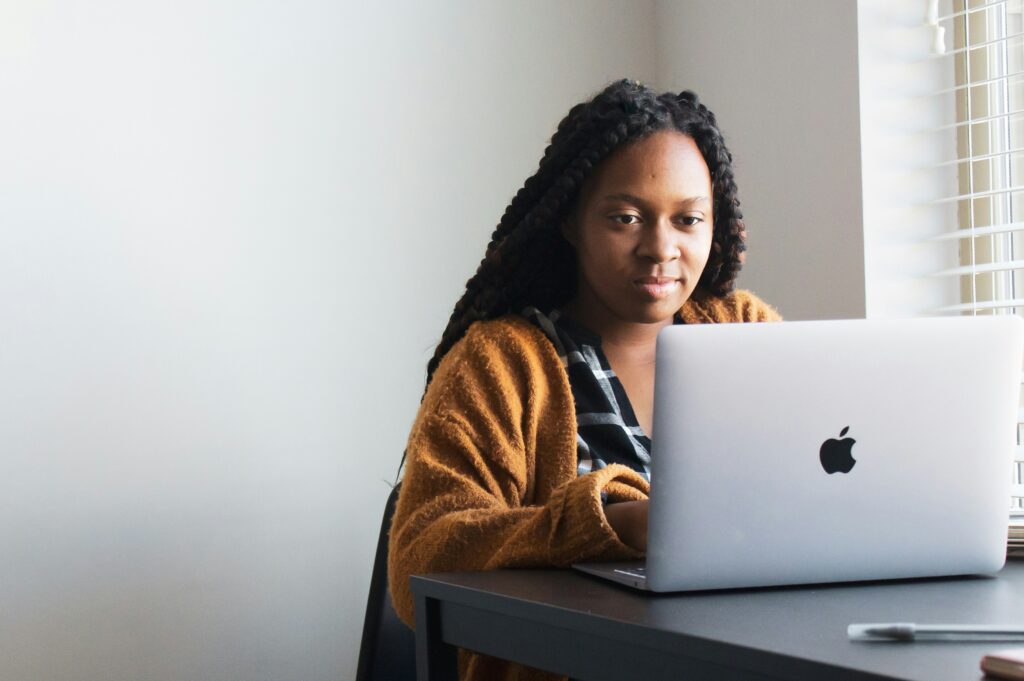 A lady enjoying remote work lifestyle