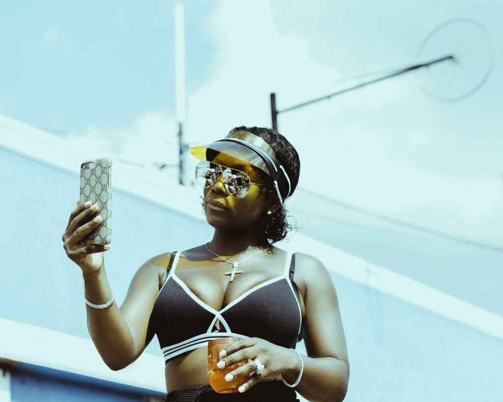 beautiful woman livestreaming with her phone 